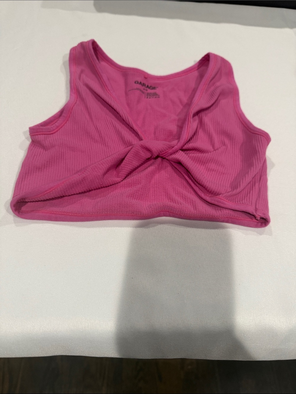 Garage Hot Pink Ribbed Twist-Front Crop Tank
